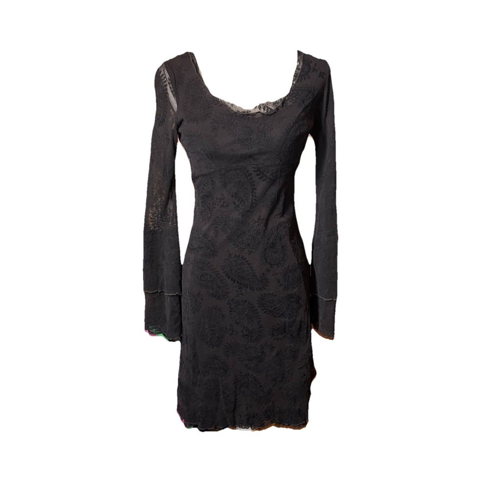 Vintage Zoul Black Paisley Velvet Burnout Dress Medium Whimsigoth Witchy Y2K